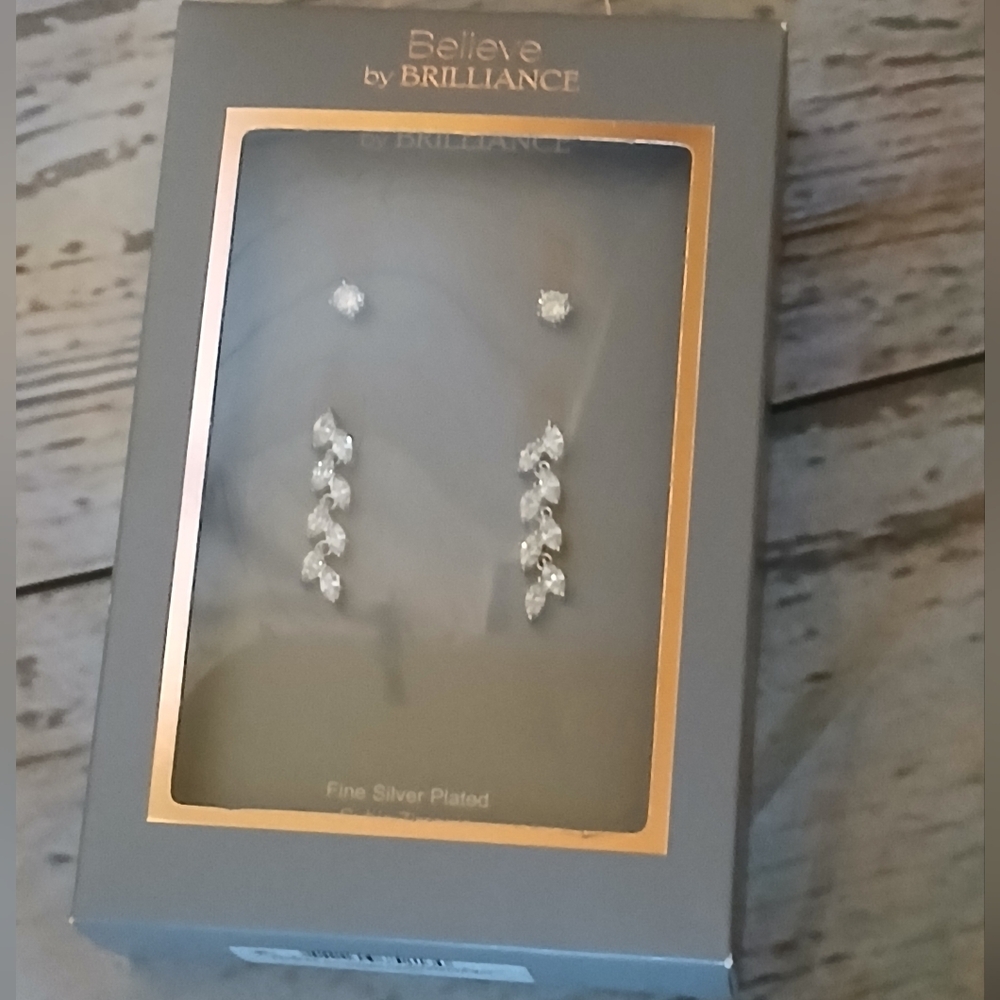 Believe by Brilliance fine silver plated cubic zirconia earrings marquis stones